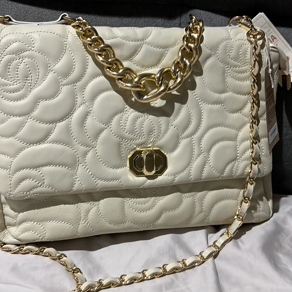 Beautiful Quilted Off White Leather Anna Paola Satchel